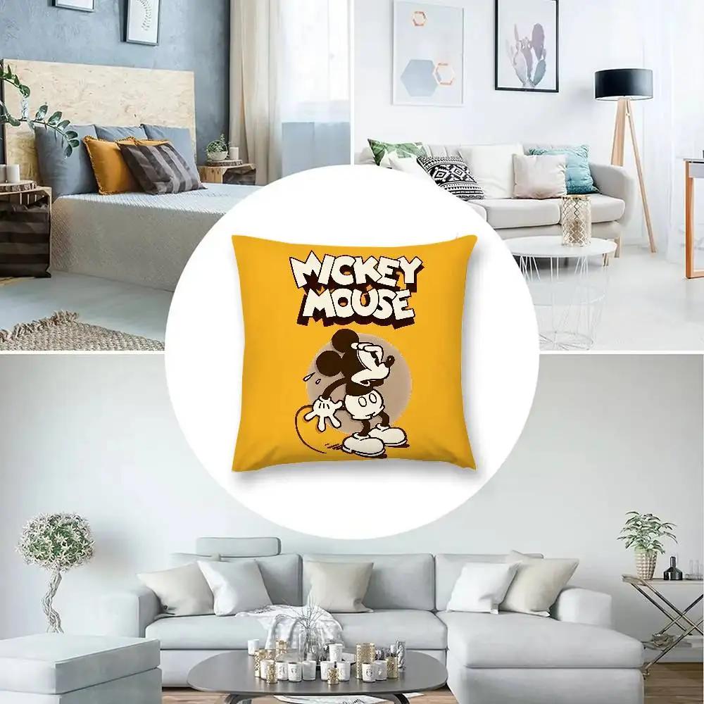 Cute M-Mickey Mouse Pillow Case Cushion Cover Soft Cute Throw Pillow Case For Car Sofa Pillowcase Polyester With Zipper