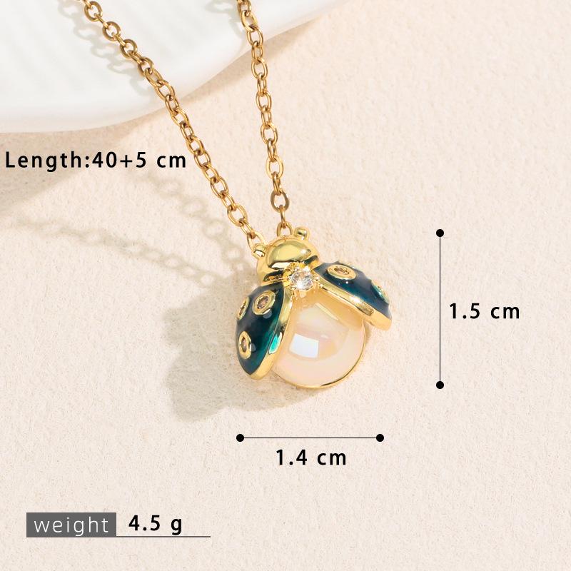 Whimsical Ladybug Pearl Pendant Necklace with Colorful Oil Drip and Star Accents