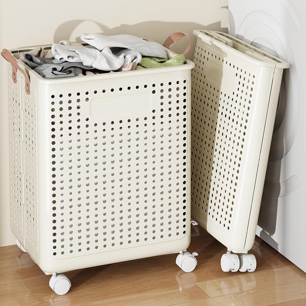 Large Capacity Laundry Basket with Wheels, Waterproof Dirty Clothes Hamper, Breathable Mesh Holes Handle Design