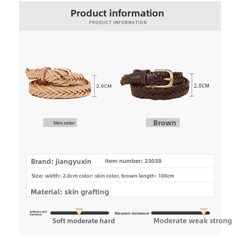Handmade Braided Leather Belt - Italian Top Grain Cowhide Women's Belt - Full Grain Genuine Leather Belt