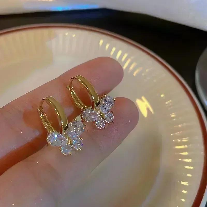 Super Sparkling Crystal Golden Earrings for Women Personalized Exquisite Daily Accessories Party Jewelry Birthday Gifts