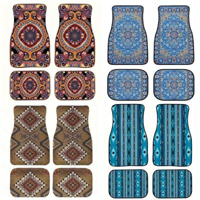 Retro 4Pcs Bohemian Car Floor Mats Heavy Duty Dirty Resistant Persian Carpet Rubber Back Car Floor Protector Rugs