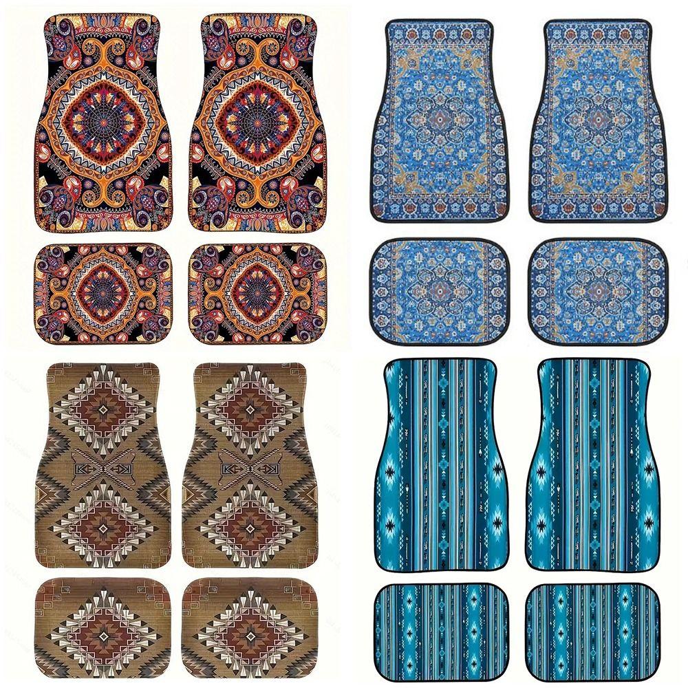 

4Pcs Bohemian Persian Carpet Rubber Back Car Floor Protector Rugs for Front Rear Seats 05