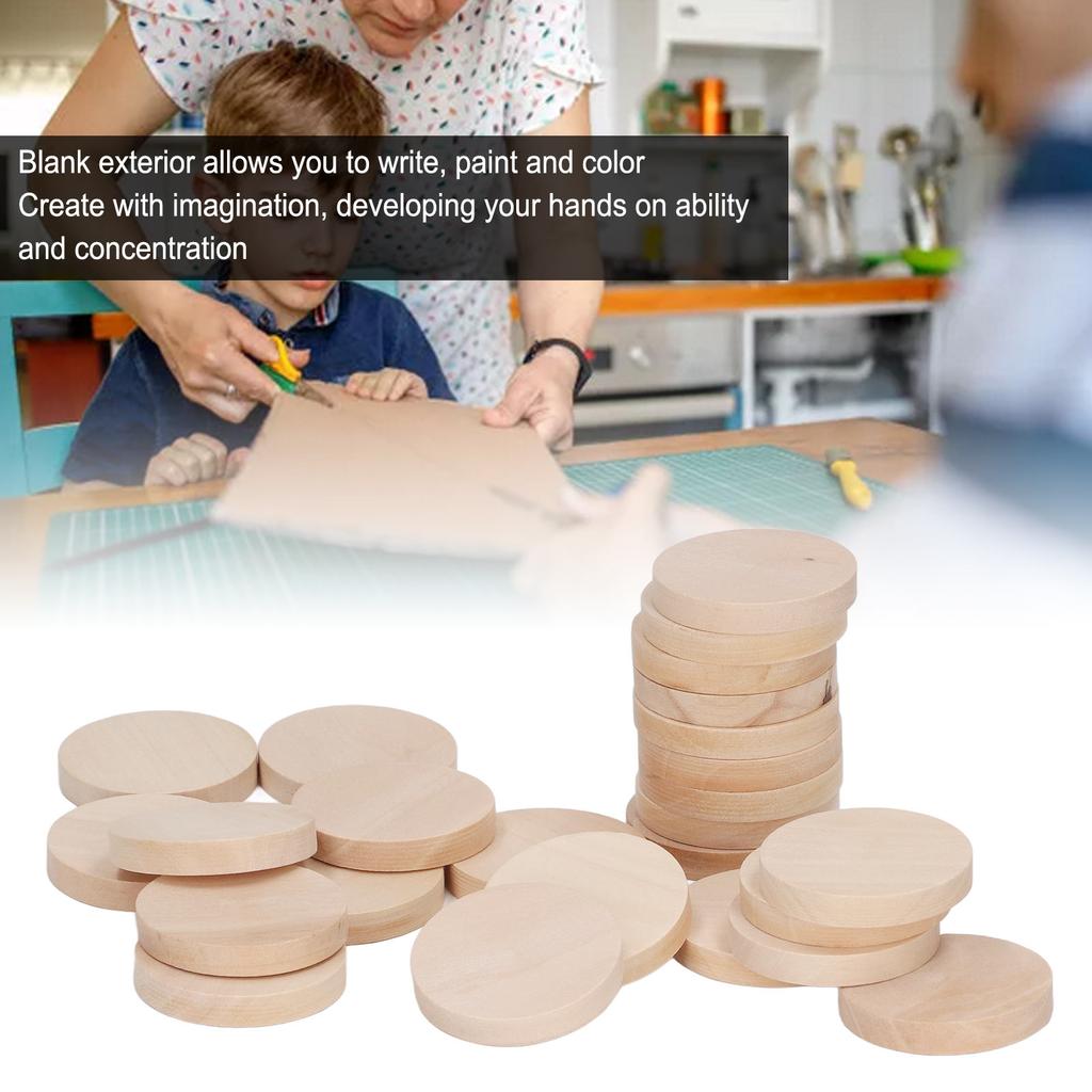 50Pcs Round Wood Coins 1.2 Inch Unfinished Natural Durable Wood Multi Purpose Wooden Circles for Painting Coloring DIY