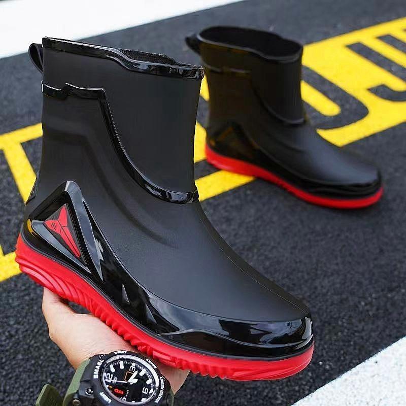 Fashion short tube thickened waterproof shoes men's rain shoes low-top warm work non-slip rain boots men
