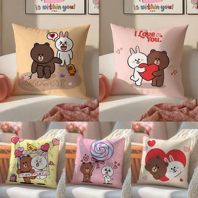 B-Brown Bear and C-Cony Pillow Case Comfort Sofa Bed Silky Elegant Invisible Zipper Decorative Cushion Cover