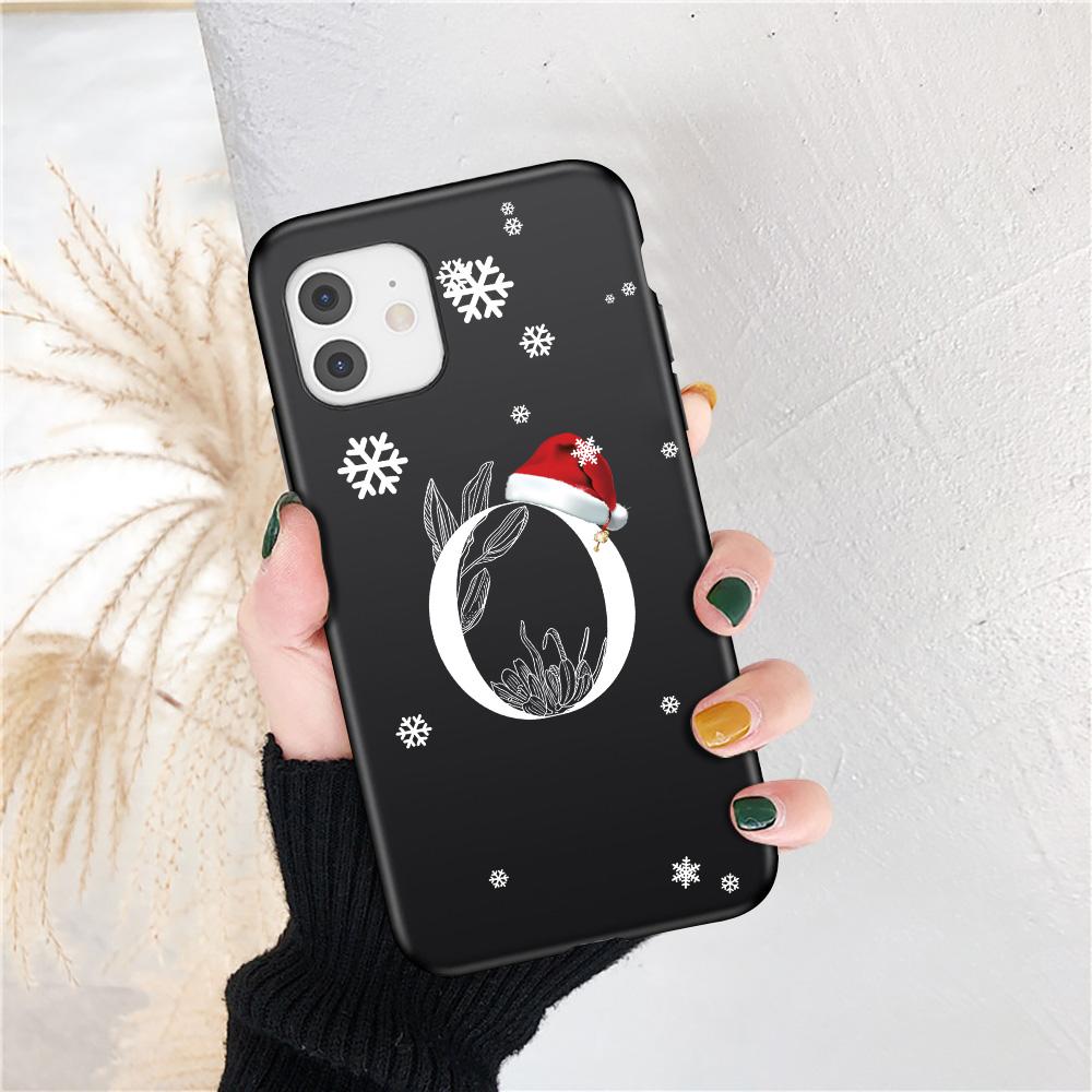 Vánoční dárek Art White Letter A To Z Pouzdro pro iPhone 13 Mini 12 11 13 Pro Max X XS Max 7 8 Plus Cute Red Hat Shockproof Cover