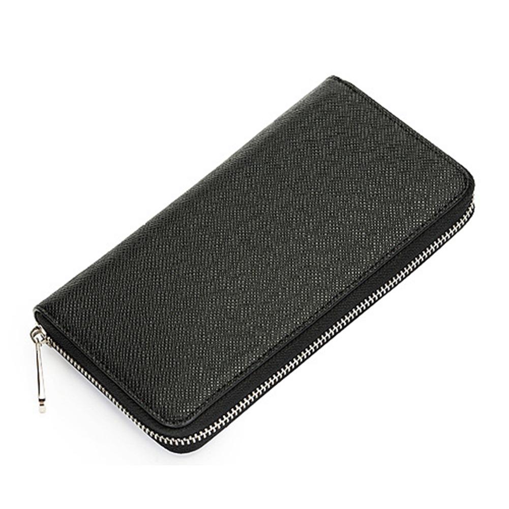 Cross Pattern Men Wallet Leather Long Wallet Purse with Zipper Closure