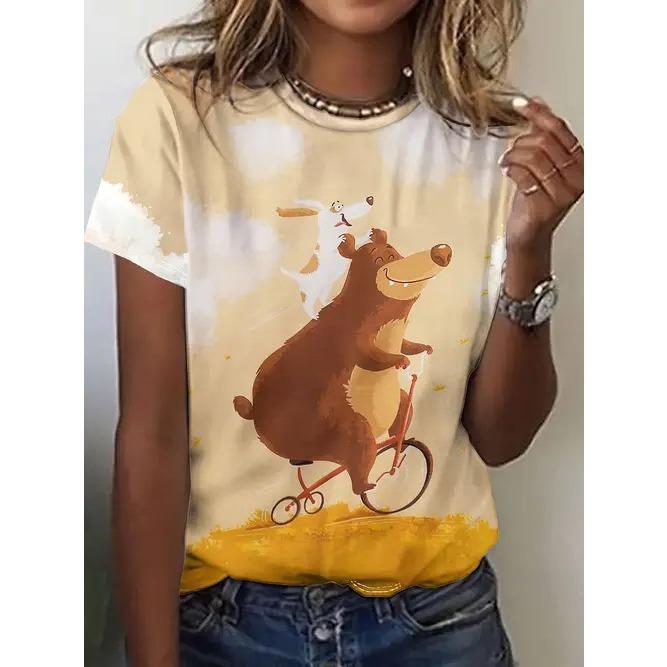 Summer Round Neck 3D Animal Print Top Fashionable Casual Short Sleeved Women's T-shirts
