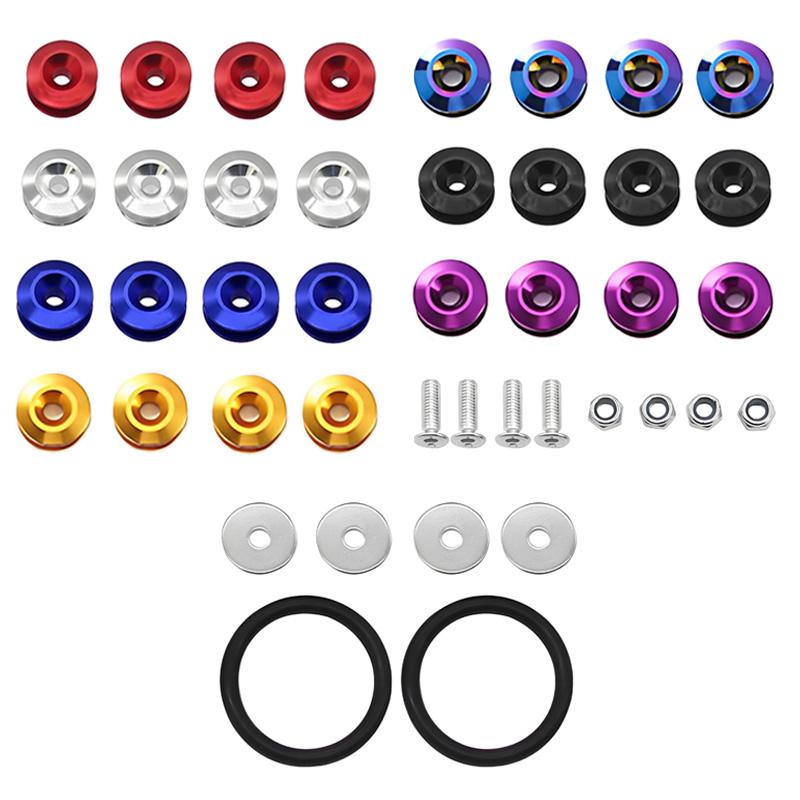 Multiple Colors Universal Front Rear Bumper Trunk Quick Release Fastener Kit with Release Tabs and O-Ring For Racing Drifting