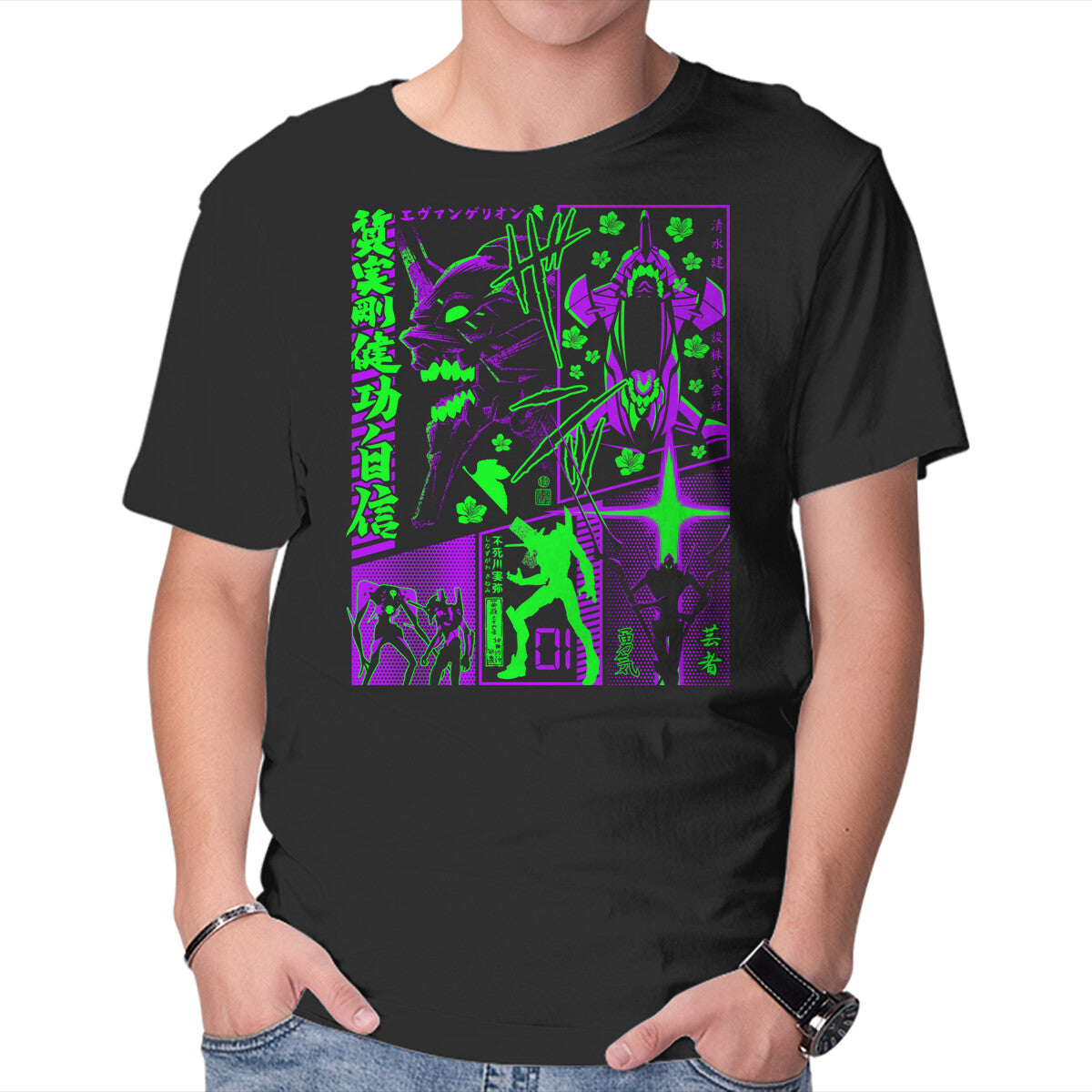 Unisex Crew Neck T-Shirt Neon Manga Graphic Short Sleeve Casual Tee XS
