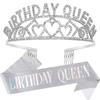 Narozeninová královna Tiara Sash Set Drahokamenový hřeben šerpa Happy Birthday Sash Slavnostní pokrývka hlavy pro ženy Party Dekor