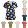 Haut de travail pour femme à col en V et manches courtes avec poches, imprimé animal, chemise d'uniforme médical pour professionnels de la santé, coupe confortable, tissu résistant