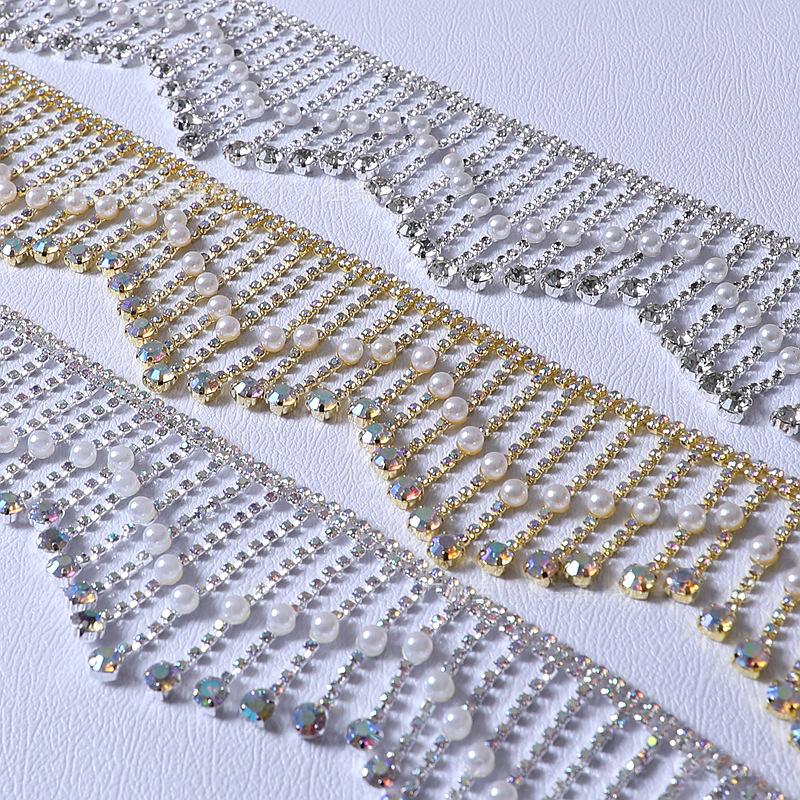 90cm Glitter Tassel Crystal Lace Trim AB Color Rhinestone Chain Claw Fringed Pearl Pendant Chain Diy Sewing Garments Crafts