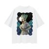 Dr Stone Senku Anime Graphic Cotton T Shirt for Unisex 2025 Summer Casual Streetwear Green Hair Funny Tongue Out Printed Tee