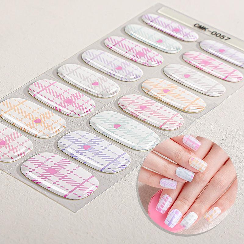 16Tips French Gel Nail Strips Long Lasting Full Cover Glitter Baking-Free Gel Nail Stickers DIY Manicure Decoration