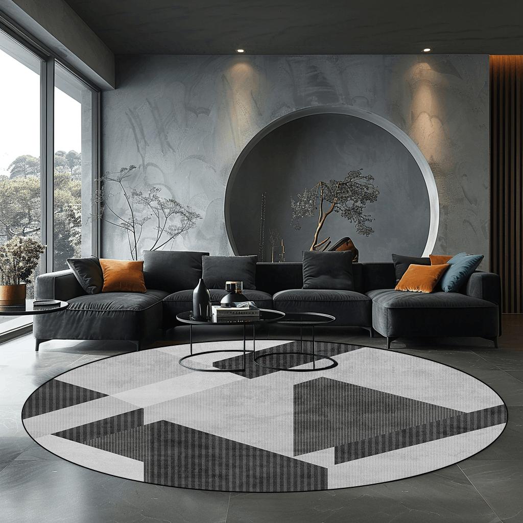 Modern Round Rug Nordic Geometric Living Room Carpet Luxury Bedroom Decor Anti Slip Mat for Rocking Chair