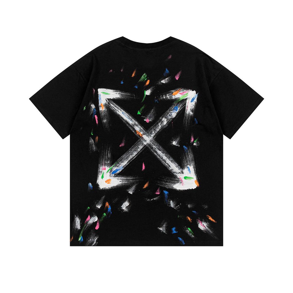 9068 Off-White 2026 Spring/Summer New Colorful Letter Arrow Pattern Round Neck Hooded Short Sleeved Men's and Women's T-shirts