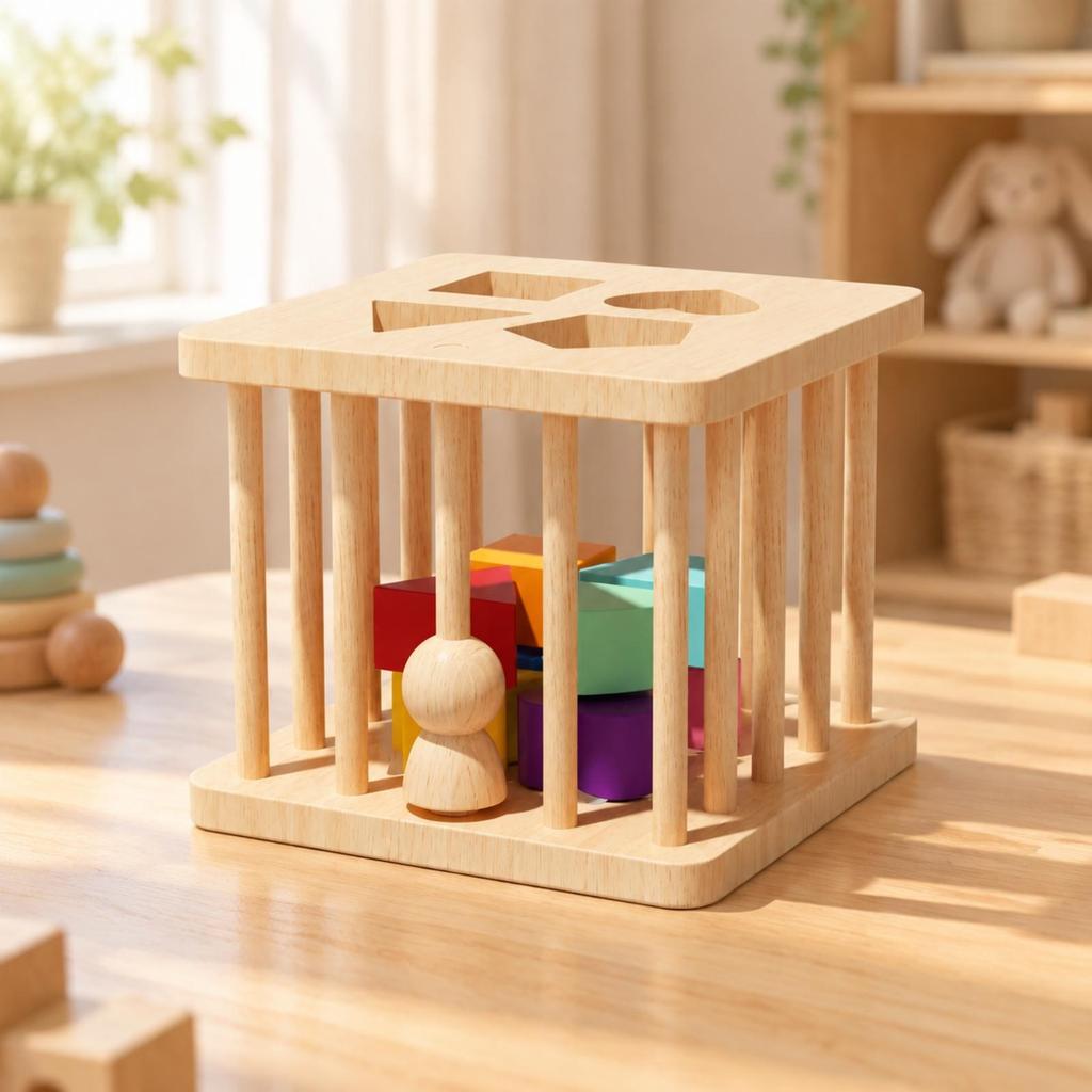 Holzformsortierbox mit geometrischen Blöcken, Haptisch, Montessori, Zuordnen, Frühes Lernen