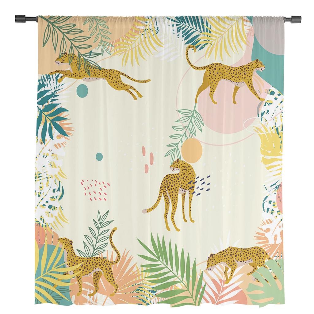 Leopard Tropical Plant Modern Tulle Curtains For Living Room Bedroom Home Kitchen Window Sheer Curtains