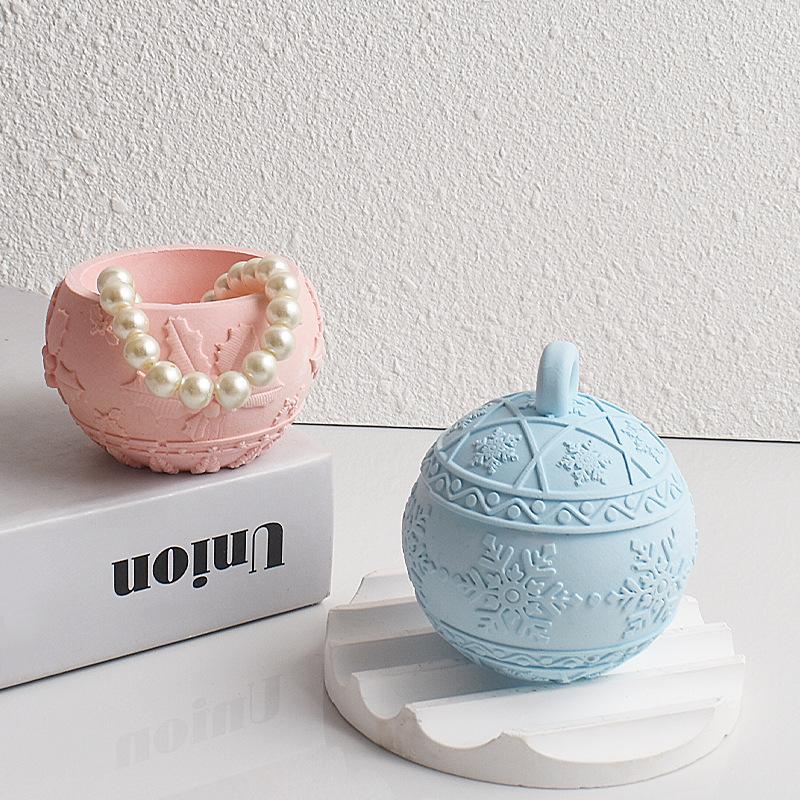 Christmas Round Ball Jar Silicone Mold With Lids Diy Handmade Concrete Relief Snows Berry Scented Candle Vessel Molds Xmas Decor