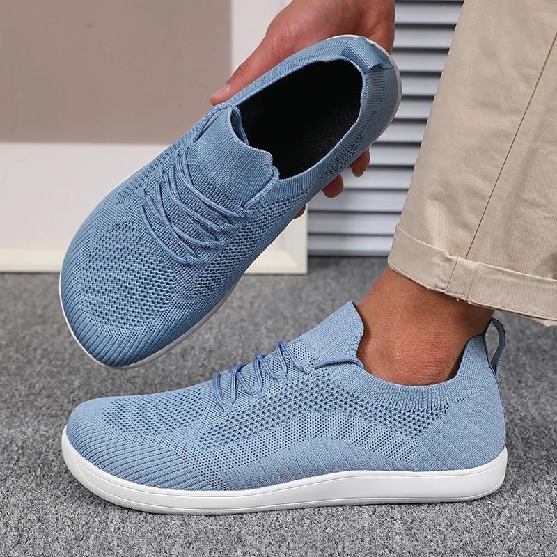 New Fashion Wide Toe Barefoot Sneakers Mesh Soft Sole Breathable Lace Up Shoes Versatile Daily Round Toe Couple Running Shoes