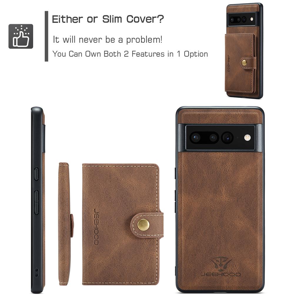 For Google Pixel 7 Pro 5G Case JEEHOOD J01 Retro Leather Phone Back Cover with Detachable Magnetic Card Holder