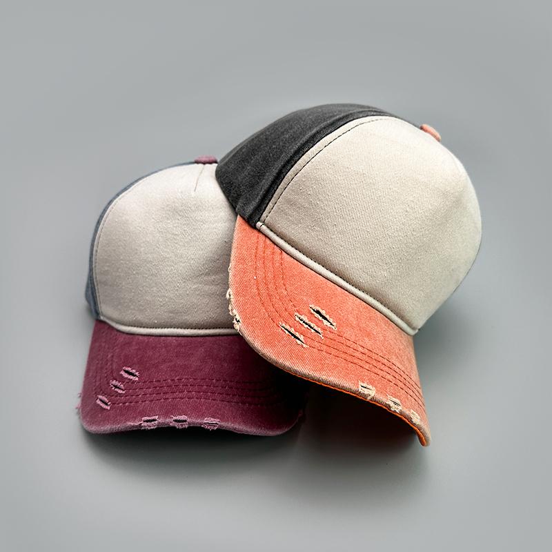 Retro Solid Baseball Hats New Unisex Breathable Broken Style Sunshade Color Block Peaked Caps Versatile Fashion Casual Outdoor