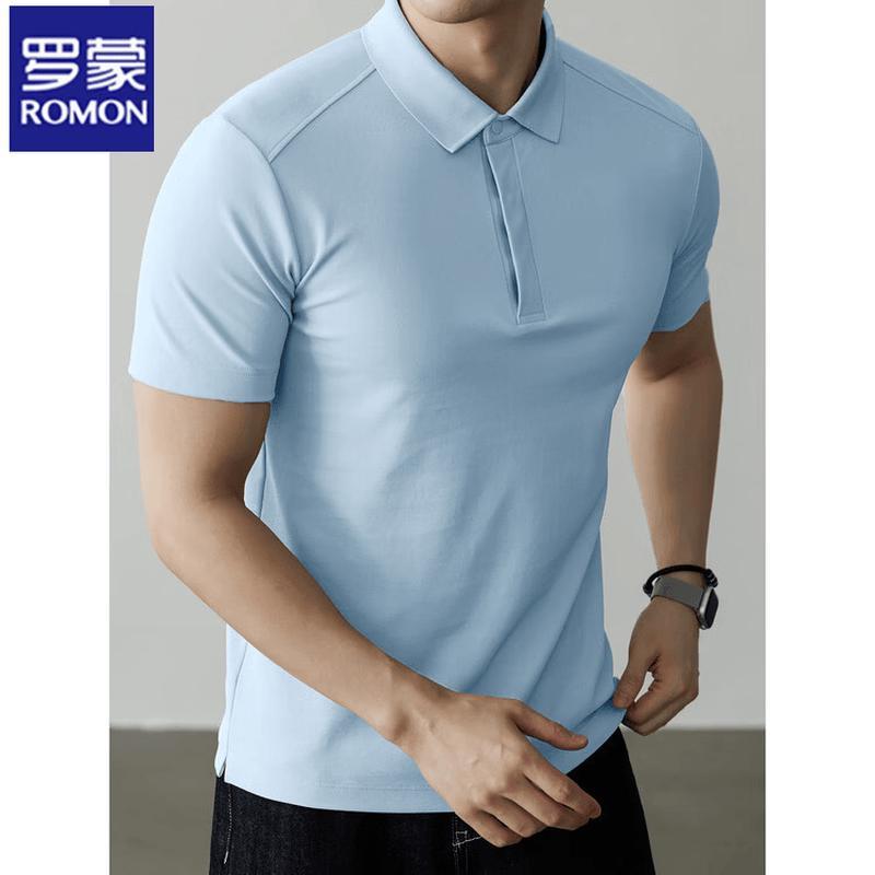 ROMON Men's Mulberry Silk Quick-Dry Breathable Polo T-Shirt