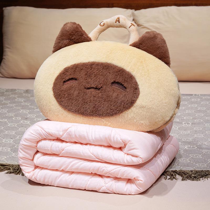 Cartoon Cat 2-in-1 Tote Pillow & Blanket for Car, Office, or Home