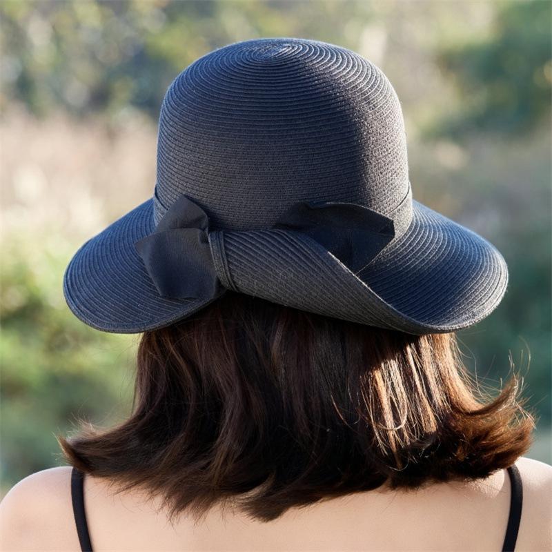 Sun Hat Children Elegant Lafite Straw Hat Outdoor Beach Hat Bow Seaside Vacation Bucket Hat
