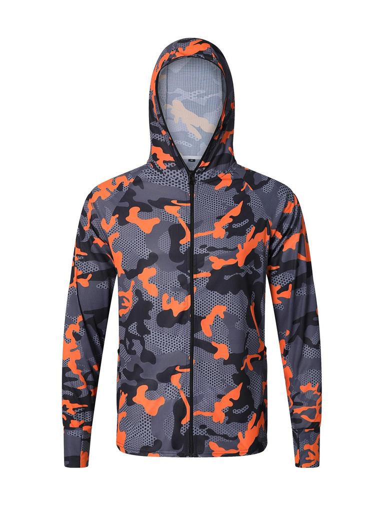 Men's Camouflage Sun Protection Hooded Fishing Jacket - Breathable, Long Sleeve, Anti-Mosquito.