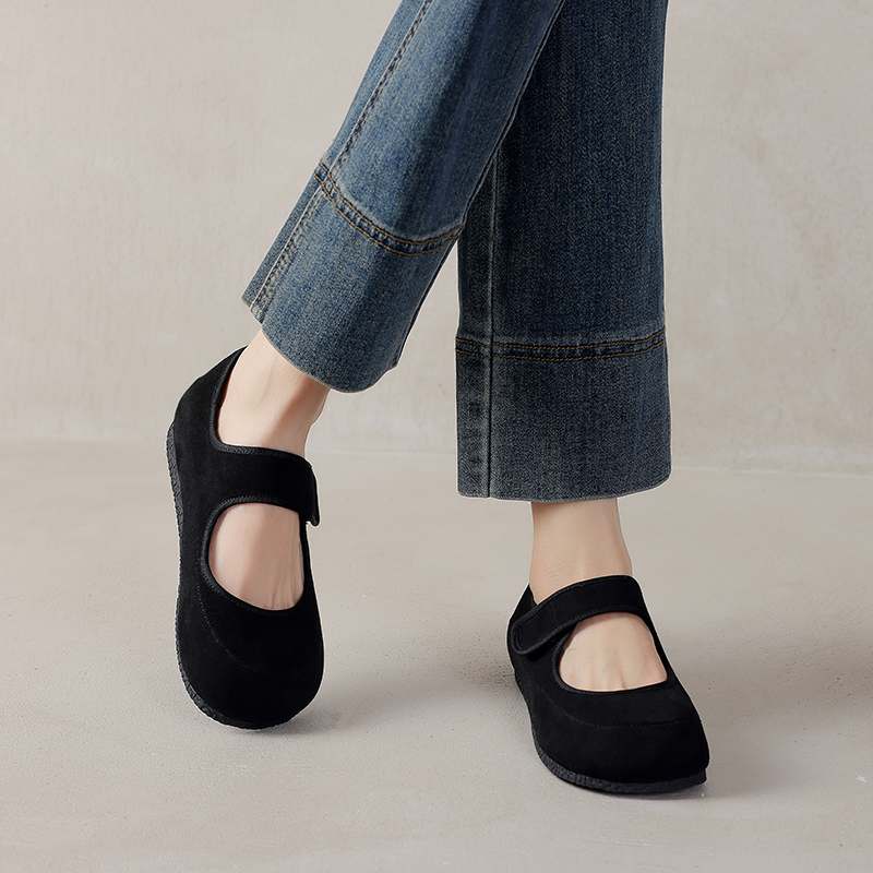 Krazing Pot Cow Suede Nubuck Spring Autumn Winter Flats Slip on Mules Women Keep Warm Fashion Girls Casual Shoes