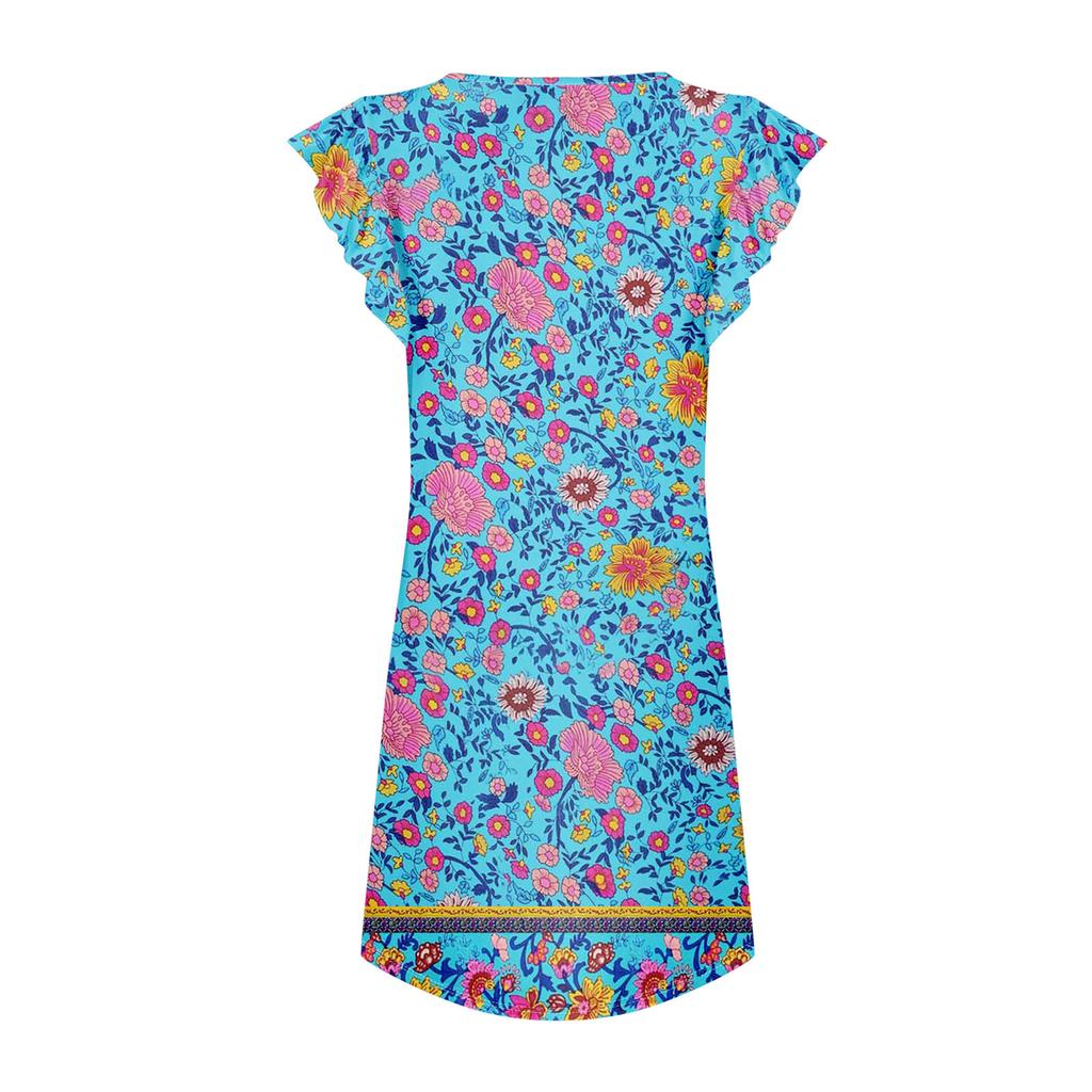 Womens Summer Dress Ruffle Sleeve V Neck Short Dresses Fashion Casual Flowy A Line Swing Sundress With Pocket