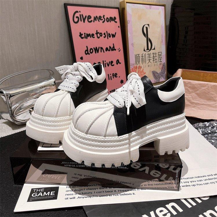 Europäische Shell-Head-Schnürung, farblich passend, großer Kopf, Mango-Kopf, JK kleine Lederschuhe, Slipper, Einzelschuhe, kleine Damen-Board-Schuhe