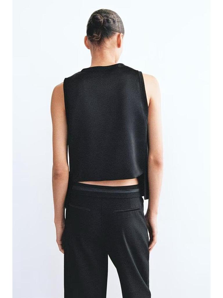 2025 Spring European & American Style French Silk Satin Sleeveless Women's Vest Set