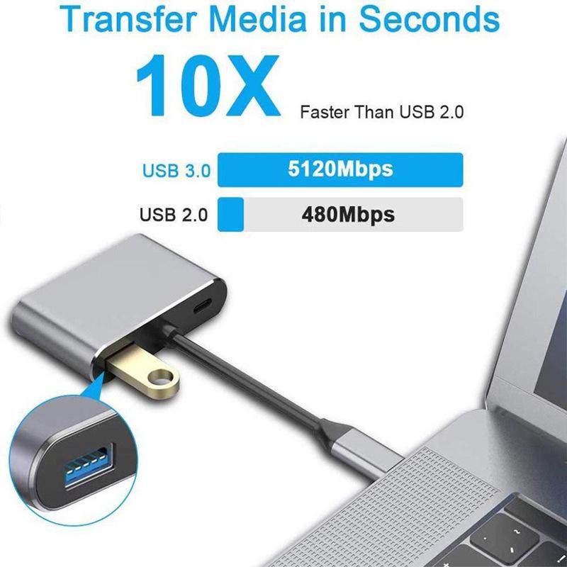Type-C 4-in-1 Docking Station: HDMI Multi-Screen Display & 4K Mirroring Hub