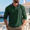 American Style Mens Turn Down Collar Color Block Long Sleeve Casual Polo Shirt