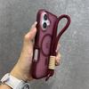 Custodia con Cinturino da Polso a Doppia Colore Magsafe per iPhone 16 15 14 13 Pro Max Plus 12 11 Cover Corazzata Rigida Magnetica con Laccetto