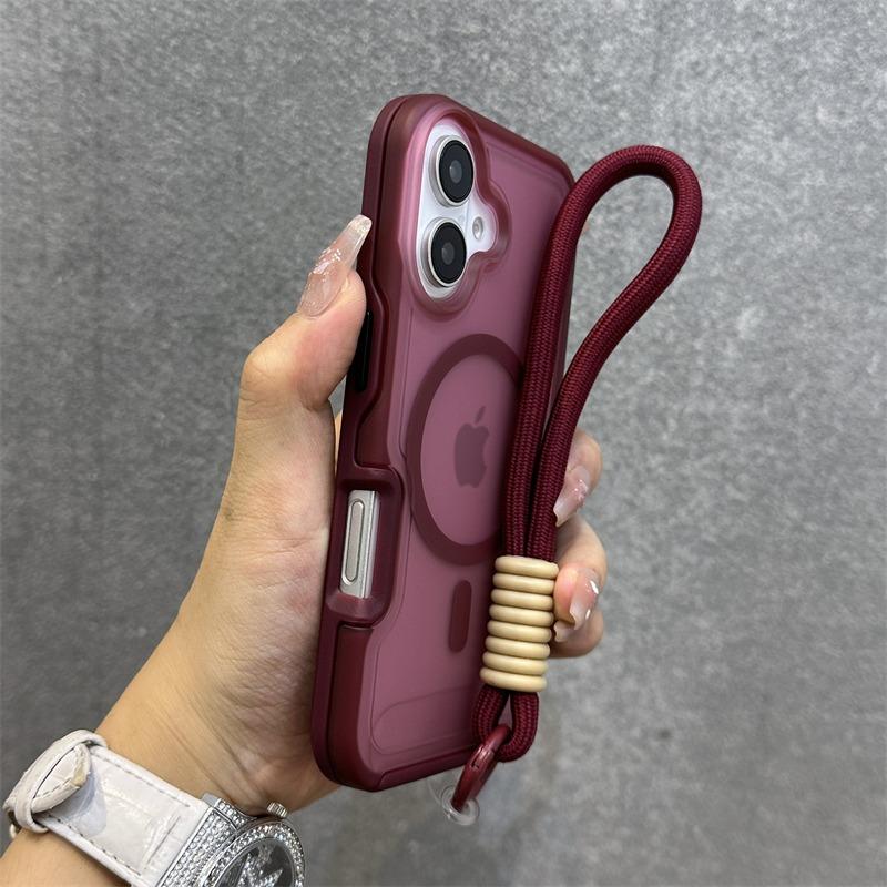Custodia con Cinturino da Polso a Doppia Colore Magsafe per iPhone 16 15 14 13 Pro Max Plus 12 11 Cover Corazzata Rigida Magnetica con Laccetto