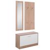 Conjunto de Móveis para Hall de Entrada 3 em 1 Cabideiro Espelho Armário para Sapatos Organizador de Armazenamento C/ Ganchos Cor de Madeira