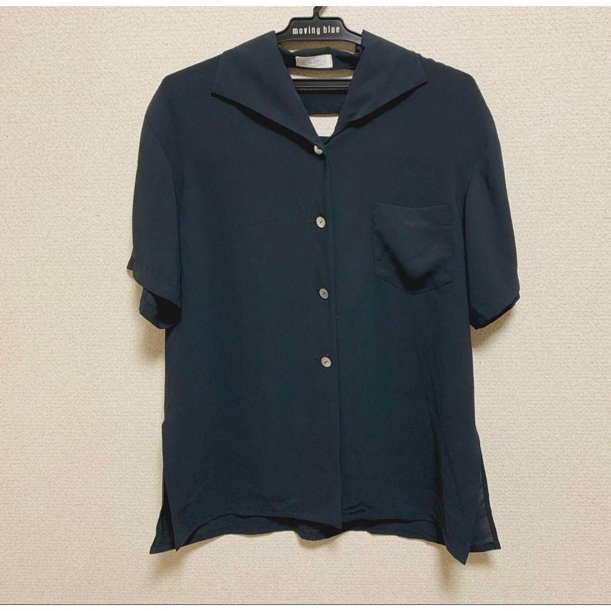 ALBA STELA Alba Stella Black Short Sleeve Shirt Blouse Black Simple Casual