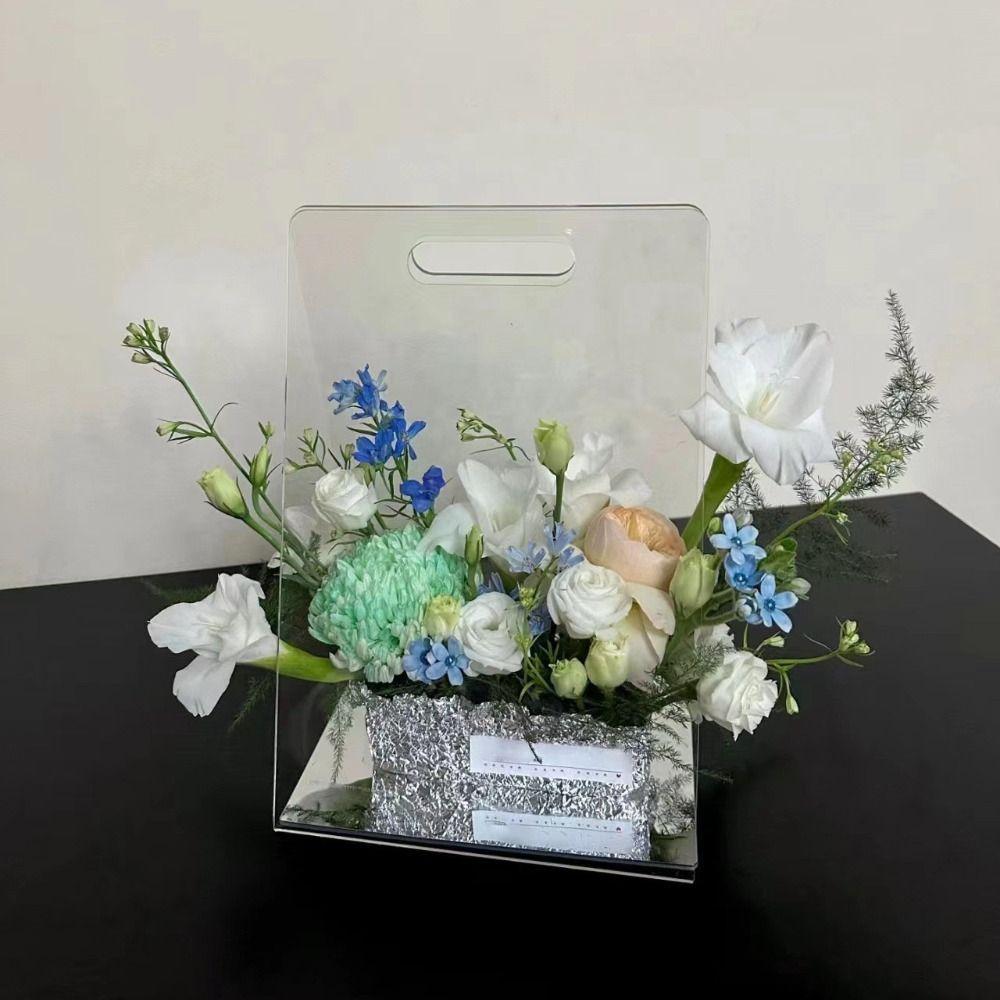 Transparent Acrylic Flower Box Reusable Hand Bag Bouquet Wrapping Bag Packing Material Portable Flower Bag Flower Wrapping