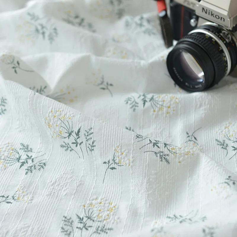 Pure Cotton fabric Small Jacquard imitation embroidery Material cotton clothing handmade DIY fabric skirt children's clothing fa
