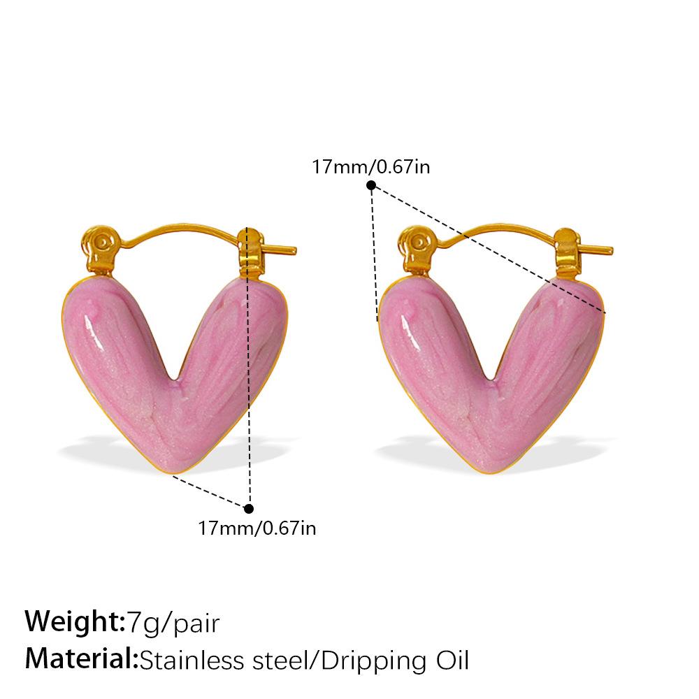 Exquisite Sweet Cool Wind Dripping Oil Love Earrings Women'S Stainless Steel High Sense Versatile Temperament Small Fresh Earrings