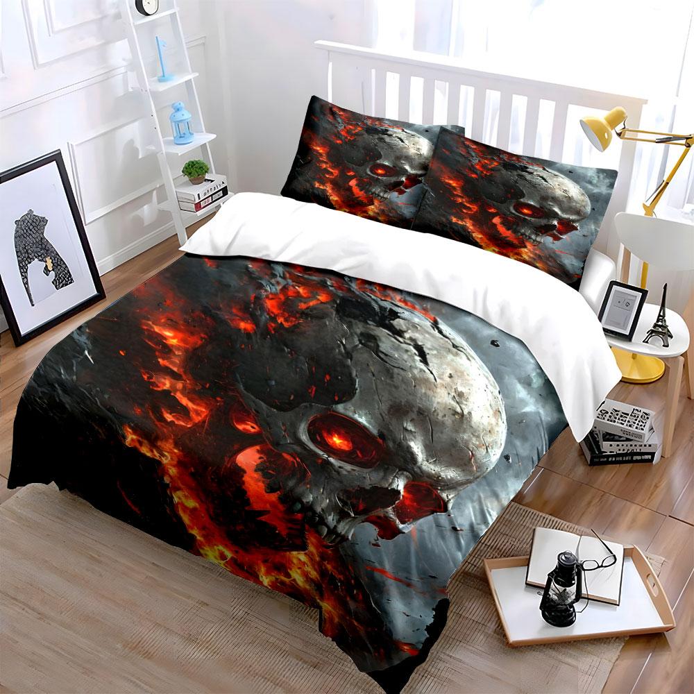 "Fire Skull Art Home Decor" Soft Skin-Friendly Bedding Set Includes 1 Duvet Cover And 2 Pillowcase Gift