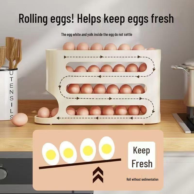 Ladder-Style Egg Storage Box: Large Capacity, Automatic Roller for Refrigerator