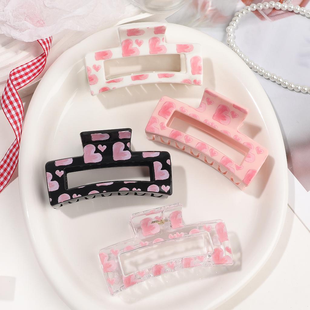 10 Pcs Pink Heart Print Hair Claw Clipsstrong Hold Hair Accessories For Cosplay Women Valentine'S Day Hair Pins Party Gifts