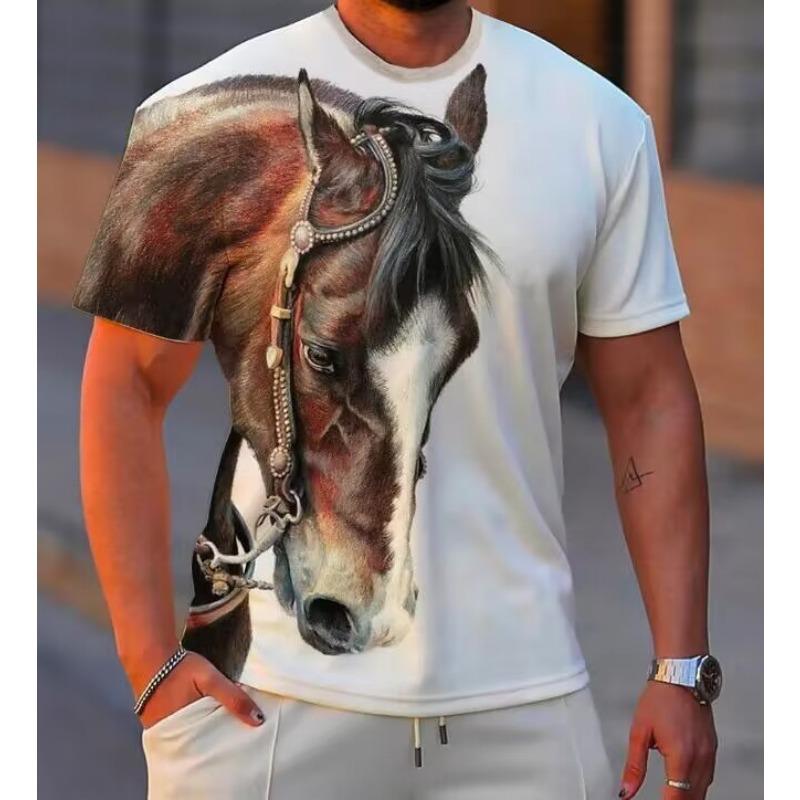 New 3D Printed Men's Round Neck Short Sleeved Casual T-shirt Men's Summer T-shirt