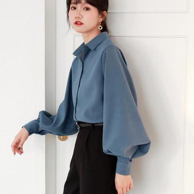 Outono e Inverno Novo Estilo Retrô Hong Kong Nicho Mangas Lanterna Versátil Solto Estilo Faculdade Camisas para Mulheres